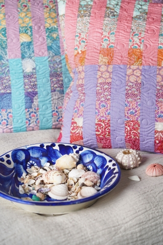 Tilda Patchwork Stoff Baumwolle - Cotton Beach - Scallop Shell Blue